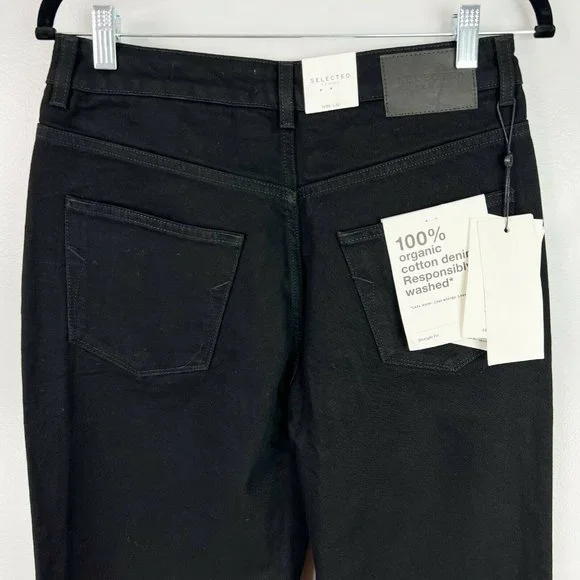Selected Femme Kate Straight Leg Jeans With High Waist In Black NWT Size 30x32 - Picture 7 of 11